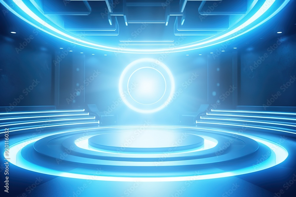 Futuristic blue platform with glowing lights. Futuristic blue platform with glowing lights.