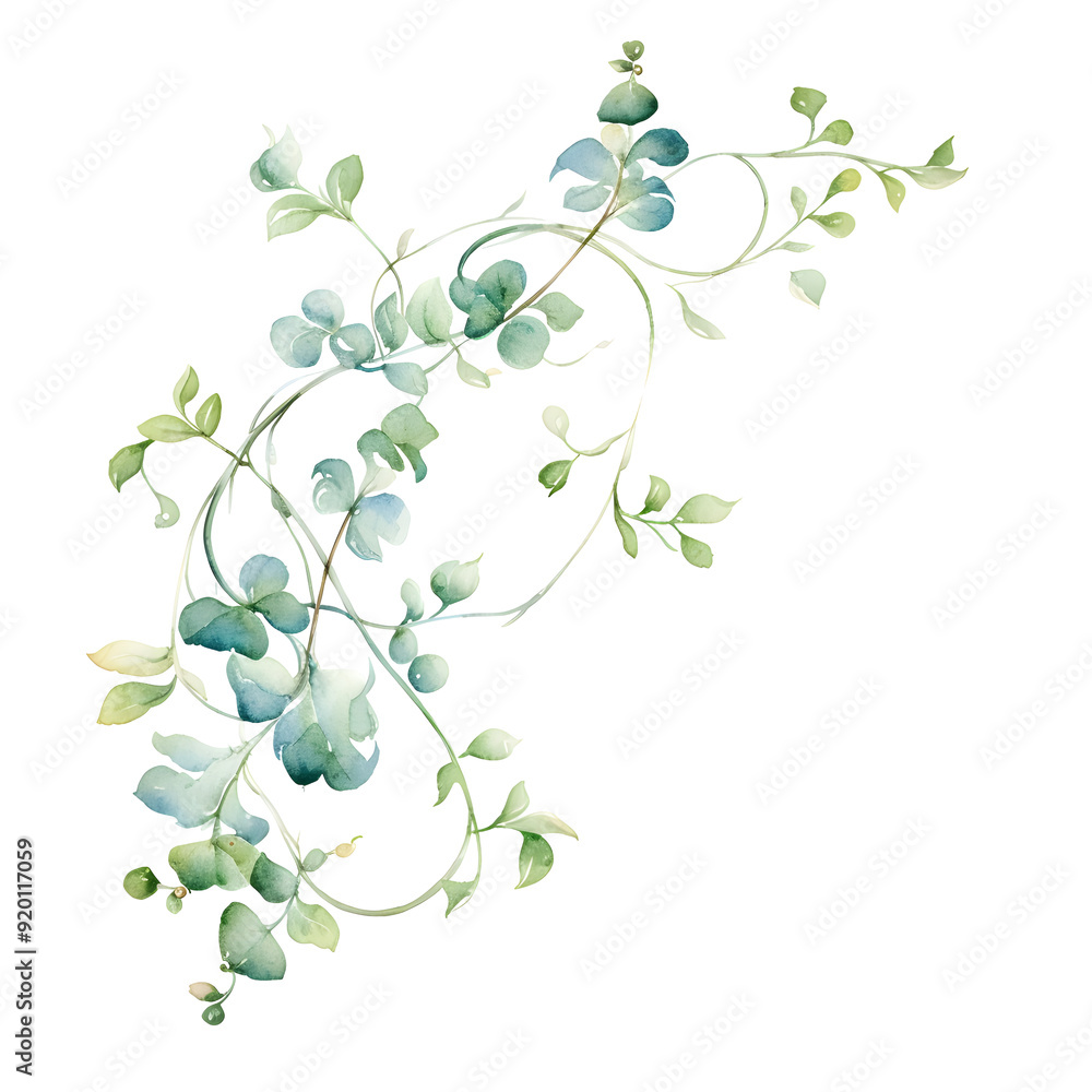 Obraz premium Enchanting Watercolor Floral Vine with Delicate Accents on White Background