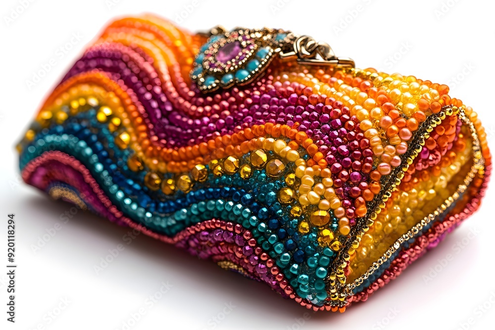 Obraz premium Beaded Clutch Bag with Wavy Rainbow Pattern - Illustration