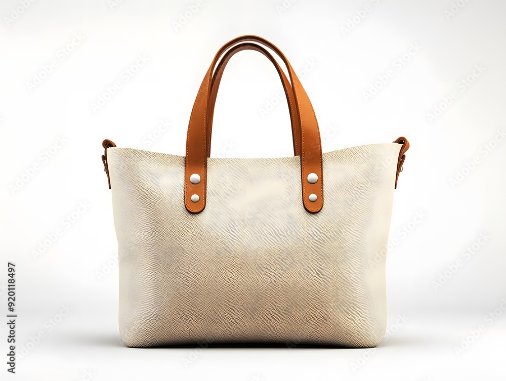 Beige Leather Tote Bag with Brown Handles 3D Illustration Beige Leather Tote Bag with Brown Handles 3D Illustration