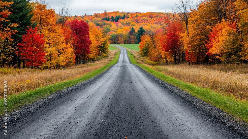 A scenic road surrounded by vibrant autumn foliage, inviting travelers to explore the beauty of fall landscapes. A scenic road surrounded by vibrant autumn foliage, inviting travelers to explore the beauty of fall landscapes.