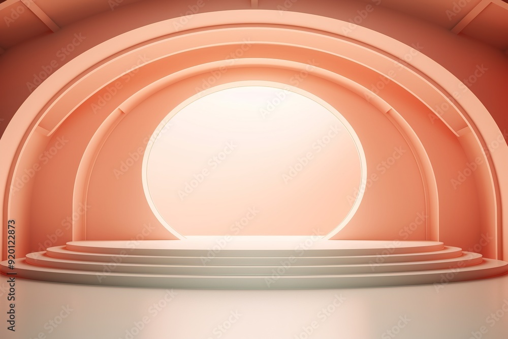 Obraz premium Abstract minimal stage with arch and round window.