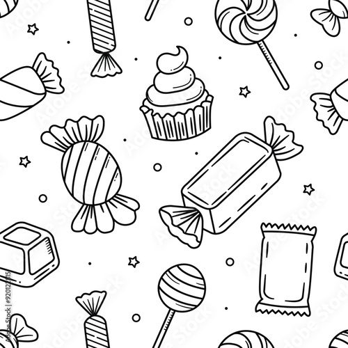 Sweet Candy doodle seamless pattern background wallpaper vector illustration