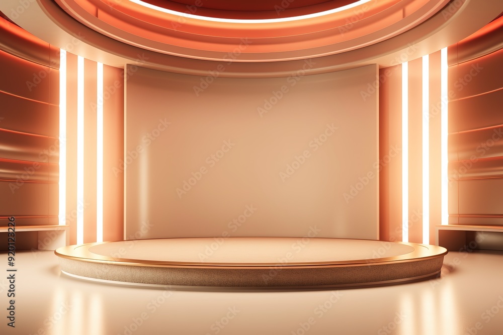 Empty circular podium with warm toned lighting. Empty circular podium with warm toned lighting.