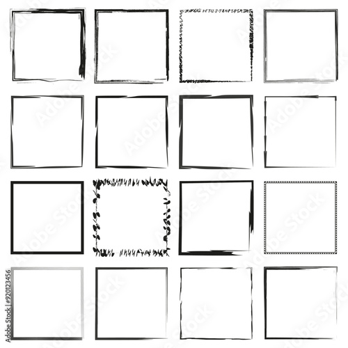 Set of square frames. Various decorative square borders. Black and white abstract vector art.