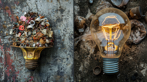 A thought-provoking photo of a discarded object juxtaposed with its recycled counterpart, highlighting the potential for transformation