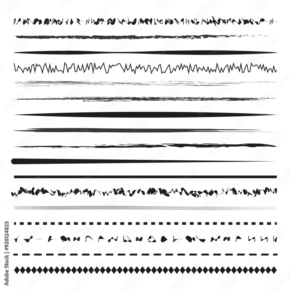 Obraz premium Set of decorative lines. Various styles. Black and white. Vector design.