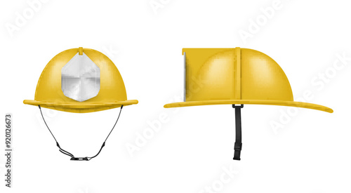 Yellow fireman helmet firefighter hat head protective uniform front side view realistic vector