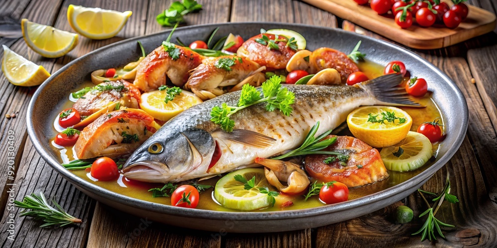 food fotography, a dish of cooked fish and sea food, extreme high quality, high definition, ultra details food fotography, a dish of cooked fish and sea food, extreme high quality, high definition, ultra details