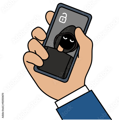 Hand holding hacked cell phone
