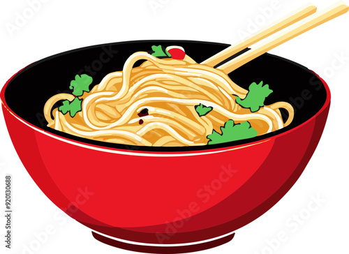 A bowl of noodles with chopsticks in it