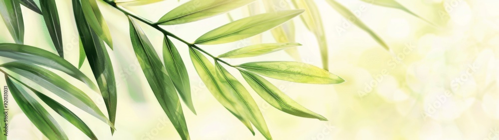 Fototapeta premium Tropical Palm Leaf Shadows, an abstract green backdrop featuring rich textures and dark tones, emphasizing simplicity and minimalism with ample free space.