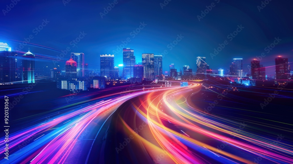 Fototapeta premium Cityscape with Nighttime Traffic