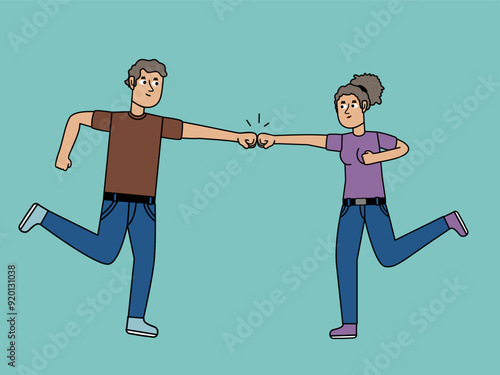 young couple bumping fists showing dynamism