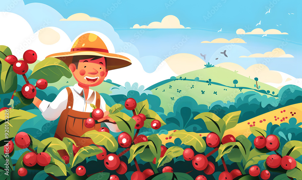 Fototapeta premium Pictures of coffee and coffee beans, coffee plants