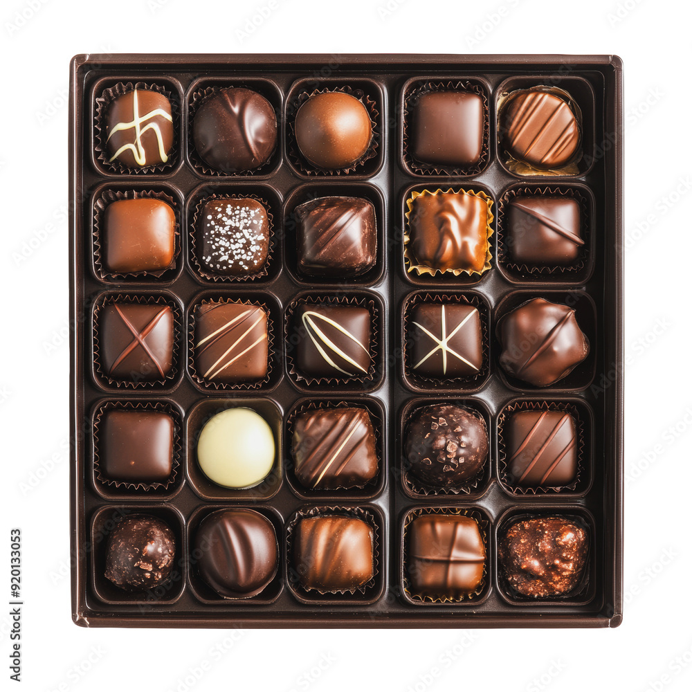 PNG Assorted chocolates in a dark box arranged neatly PNG Assorted chocolates in a dark box arranged neatly