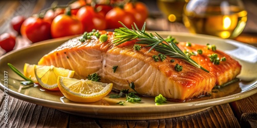 beautiful prate of salmon, food, food photography, detailed, golden hour photography, Nikon 70D
