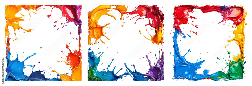 Obraz premium Colorful paint splatter frames isolated on transparent background