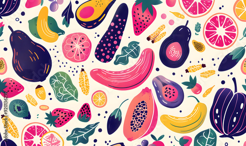 fruits and vegetable herbal concept for background or 2d illustrator cartoon.
