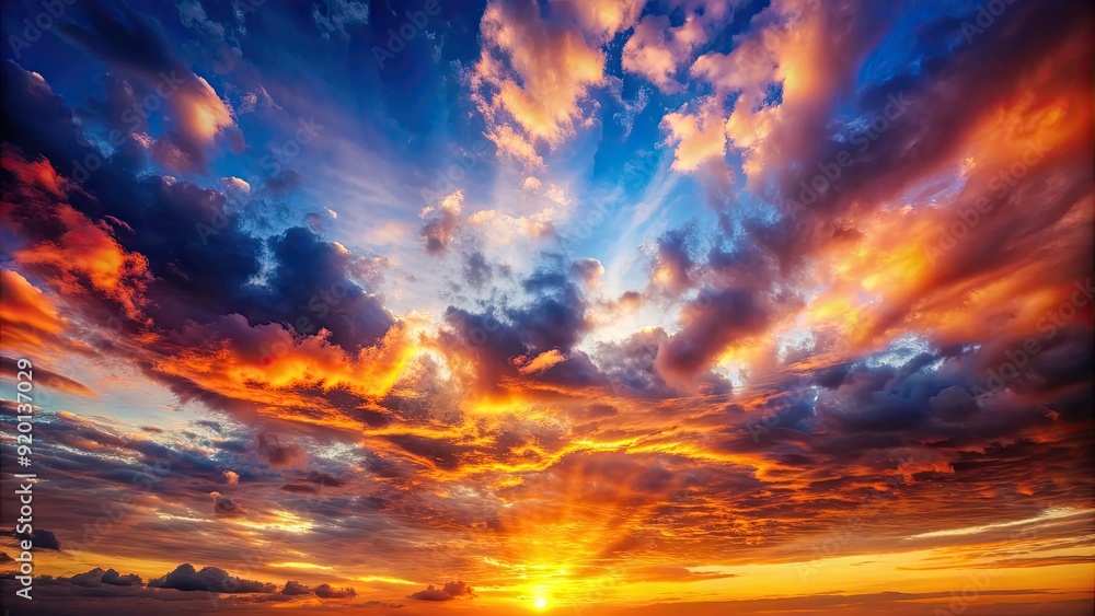 Obraz premium Dramatic sunset sky background overlay perfect for sky replacement, sunset, sky, dramatic, clouds, colorful, vibrant