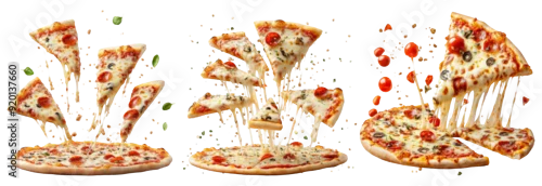Panel kuchenny z motywem Colorful pizzas set isolated on transparent background with vibrant toppings and detailed designs delicious and artistic
