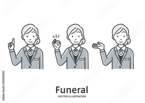 葬儀社の女性スタッフの表情パターン素材