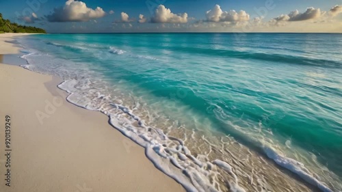 Tropical beaches animation. Capture the peaceful beauty with white sand, turquoise waters, and a serene atmosphere. Experience the charm of tropical beaches in motion. photo