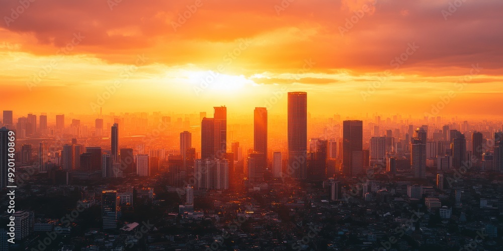 Abstract background. Sunset cityscape with a warm orange glow over skyscrapers and urban landscape. Captures the essence of urban life and evening tranquility. Abstract background. Sunset cityscape with a warm orange glow over skyscrapers and urban landscape. Captures the essence of urban life and evening tranquility.