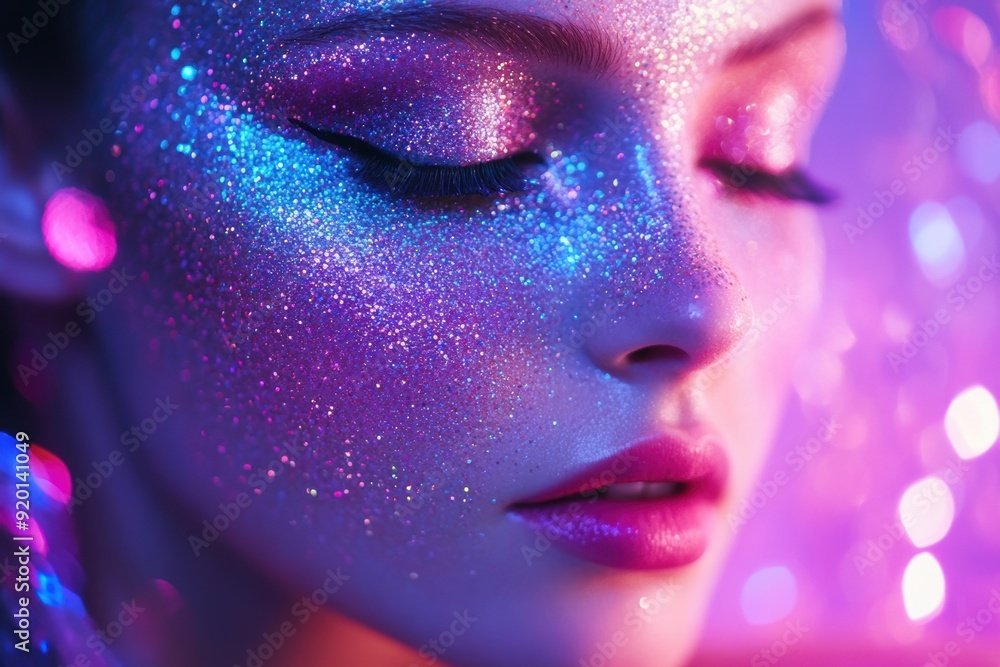 Vivid Glitter Makeup, Captivating Portrait of Creative Expression. Vivid Glitter Makeup, Captivating Portrait of Creative Expression.