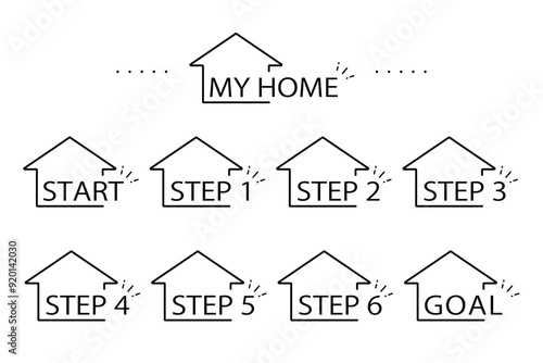 住宅のアイコンとステップ―住宅所得の流れを表す素材