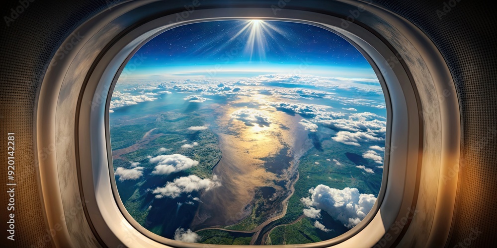 A breathtaking aerial view of the Earth from the window of an airplane, travel, flight, journey, window seat A breathtaking aerial view of the Earth from the window of an airplane, travel, flight, journey, window seat