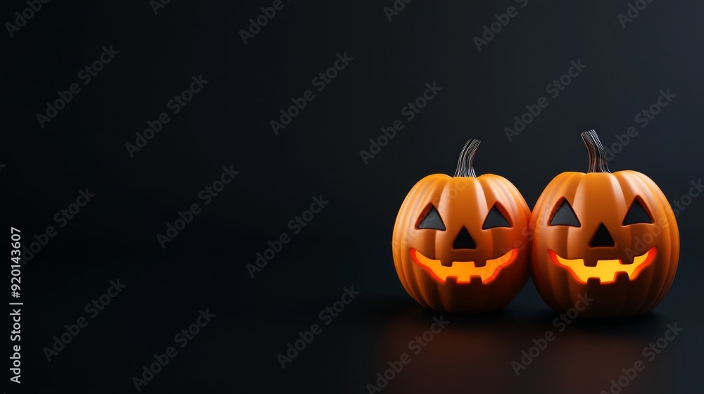 Two Jack-o'-Lanterns on a Black Background Two Jack-o'-Lanterns on a Black Background