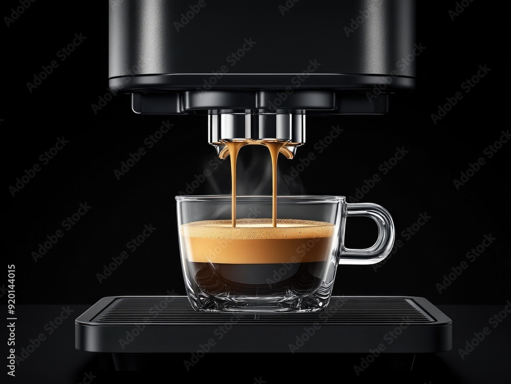 Espresso Machine Pouring Fresh Coffee into a Clear Mug Espresso Machine Pouring Fresh Coffee into a Clear Mug