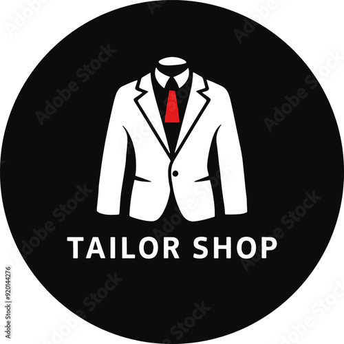 silhouette tailor shop badge logo design on solid white background