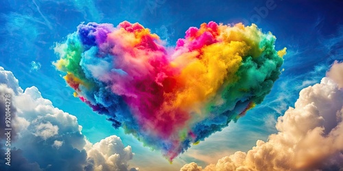 Colorful heart shape in the clouds, perfect for Valentine's Day celebration, Love, romance, abstract, background, clouds