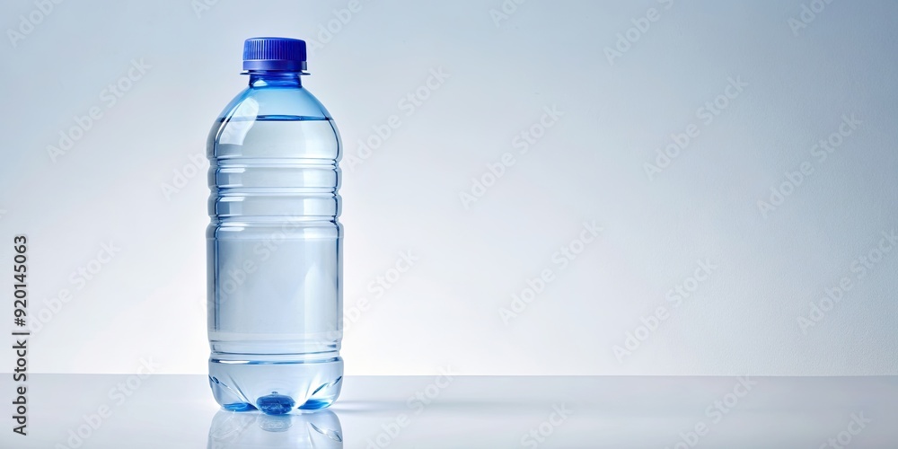 Clear plastic bottle of water with blue cap and label, water, drink, refreshment, hydration, plastic, bottle, blue, cap Clear plastic bottle of water with blue cap and label, water, drink, refreshment, hydration, plastic, bottle, blue, cap