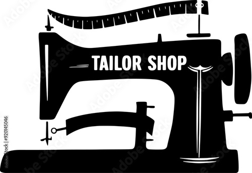 silhouette tailor shop badge logo design on solid white background