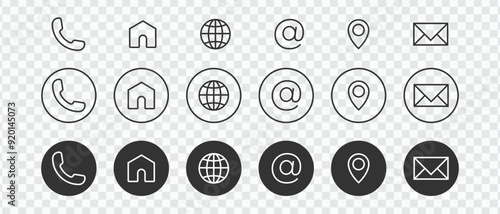 web icon, contact us icon, blog and social media round signs