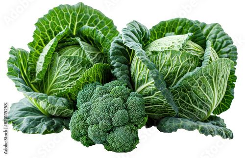 Cabbage and broccoli isolated on a transparent background for web, banner, wallpaper