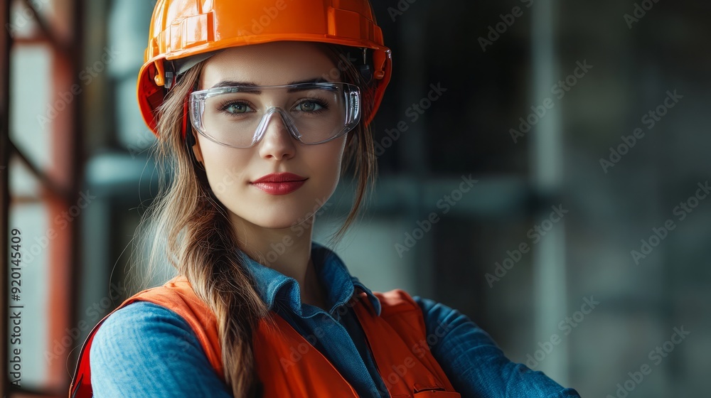 Portrait of young beautiful female engineer in helmet posing to camera4 Portrait of young beautiful female engineer in helmet posing to camera4