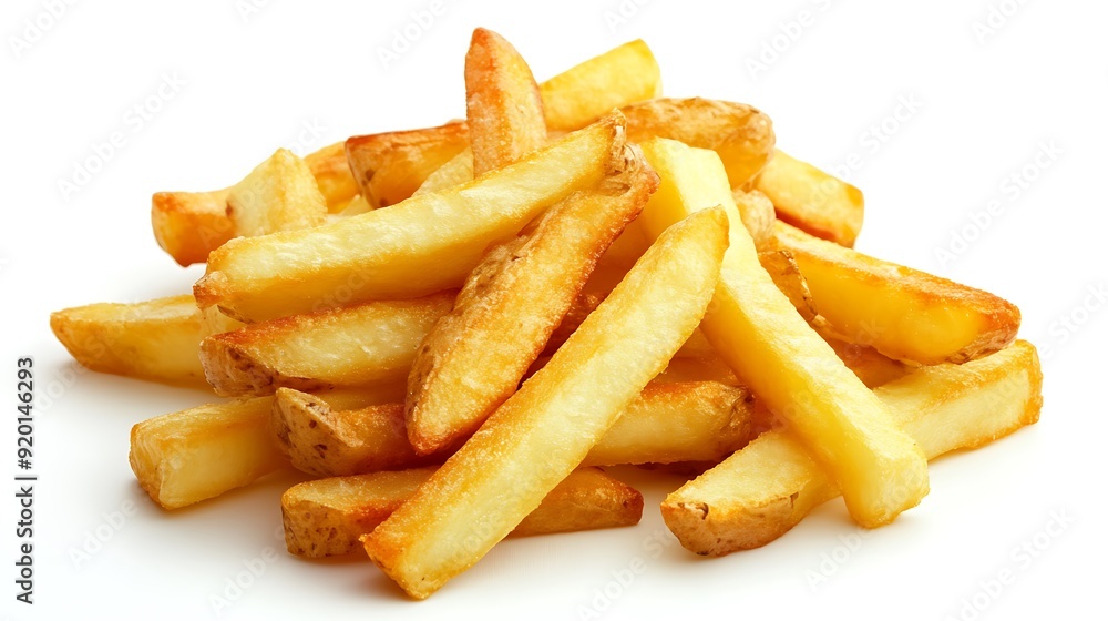 Golden-Brown French Fries on White Background Golden-Brown French Fries on White Background
