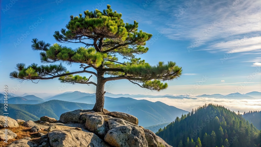 Big pine tree standing tall on a high mountain , pine tree, mountain, nature, landscape, wilderness, outdoor, majestic, scenery