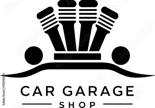 silhouette car repair garage shop logo banner, t-shirt design on solid white background