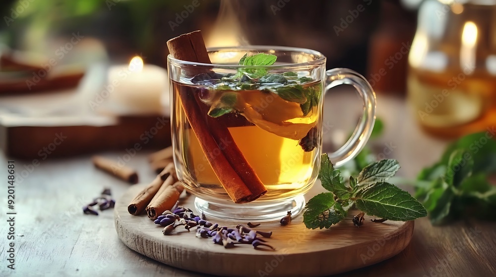 Cinnamon Mint Tea with Steam and a Warm Ambiance Cinnamon Mint Tea with Steam and a Warm Ambiance