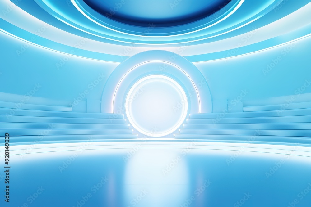 Abstract blue futuristic background with glowing rings and steps. Abstract blue futuristic background with glowing rings and steps.