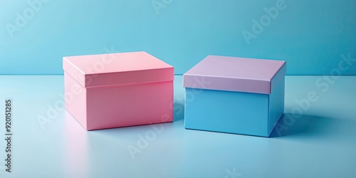 Blue-pink branding mockup with two boxes. rendering, blue, pink, branding, mockup, boxes, rendering, design