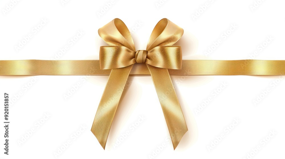 Elegant Golden Bow and Ribbon on White Background Elegant Golden Bow and Ribbon on White Background