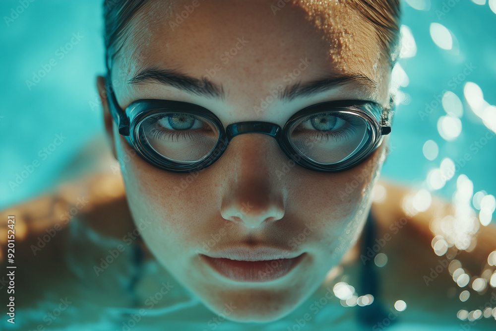 Naklejka premium Attractive woman portrait at pool for training, wellness and winner mindset. 