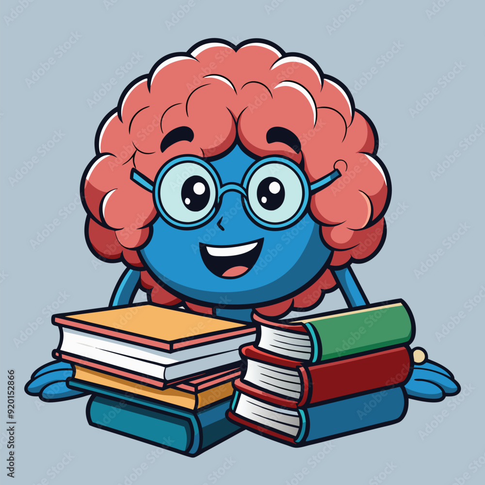 A cartoon drawing of a brain reading a book A cartoon drawing of a brain reading a book