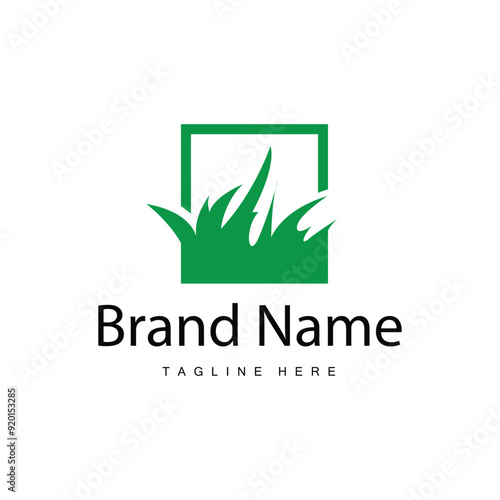 Farm illustration green grass logo design simple natural grass vector template